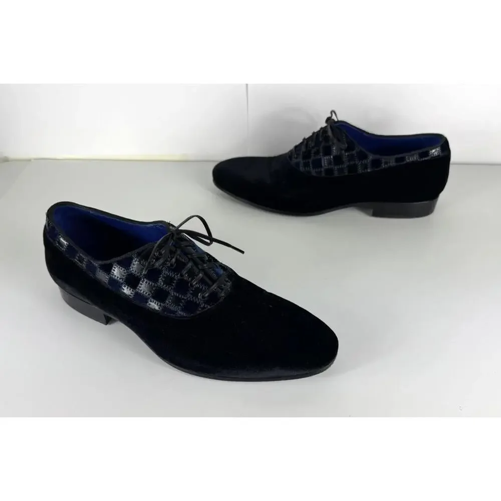 Giovanni Conti Blue & Black Men's Velvet Lace Up Oxford EU 40 US 7